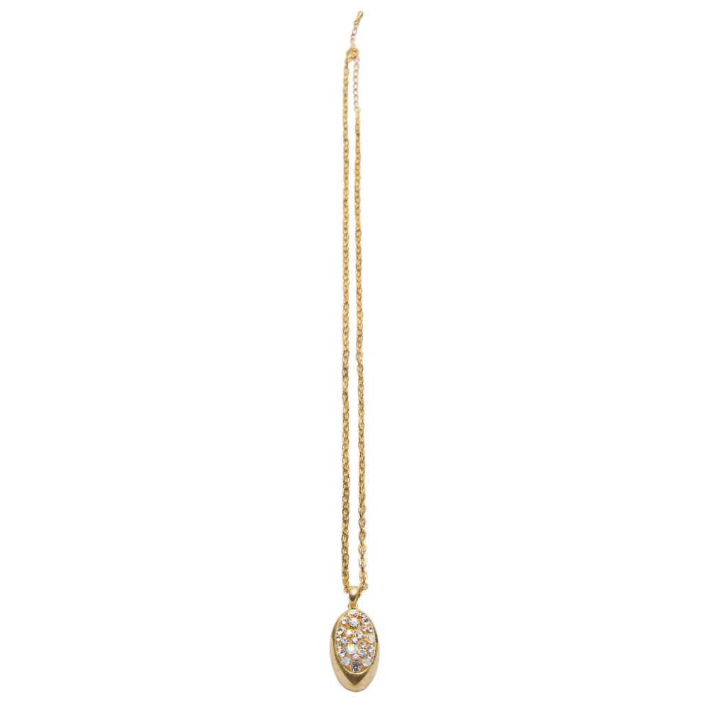 Iridescent crystal oval gold pendant necklace - Picture 2 of 5
